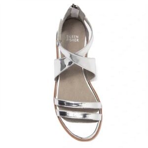 Eileen Fisher Cici Leather Silver Metallic Adjustable Strappy Sandal